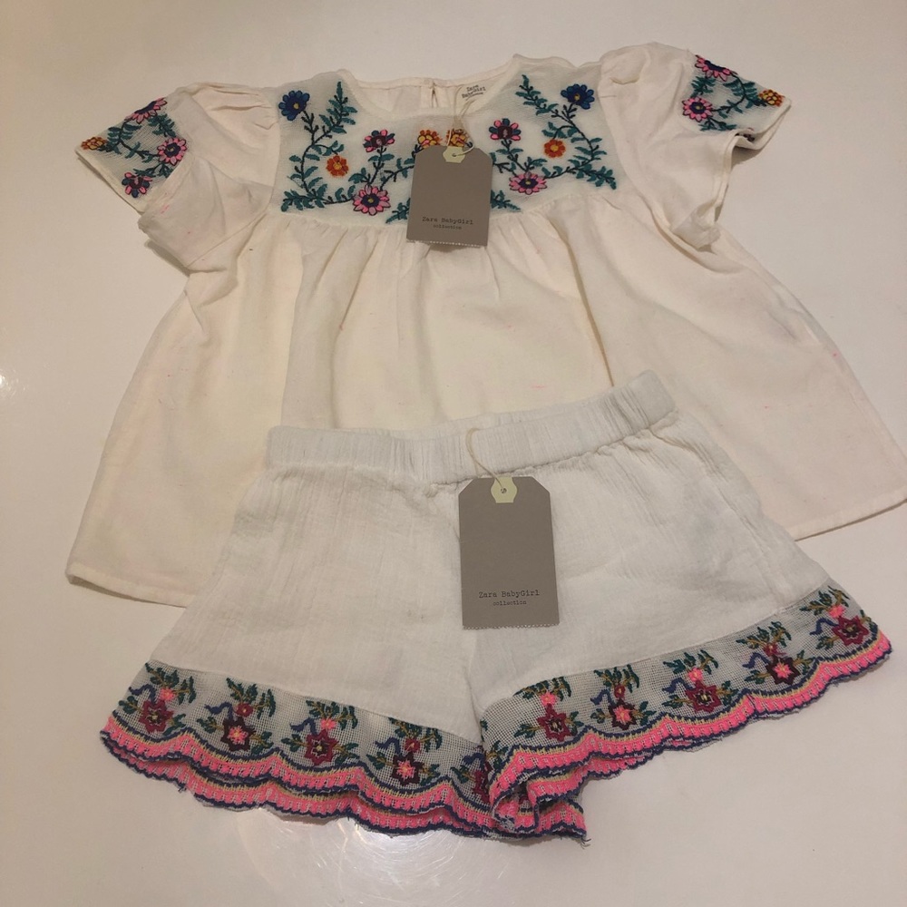 Embroidered short set